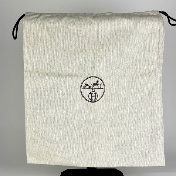 Authentic Hermès Beige Herringbone Dust Bag with Drawstring & Logo Never Used - Picture 1 of 8